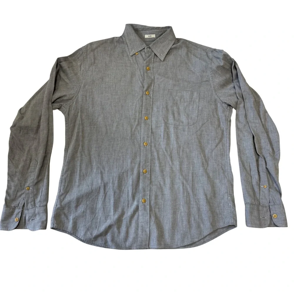 J.Crew Mens Slim Fit Cotton‎ Shirting Button Down Grey Twill Long Sleeve Shirt M